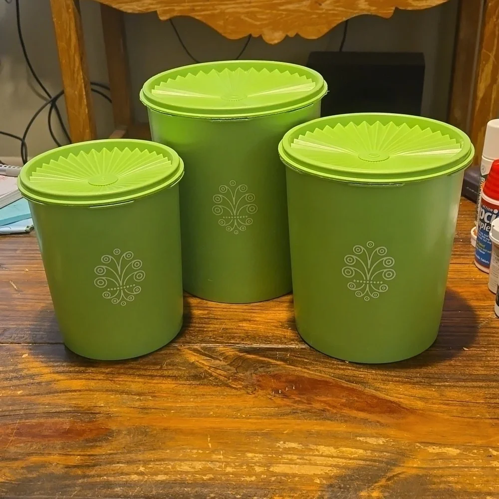 Tupperware Green Cannister Set 3 Pieces with Lids